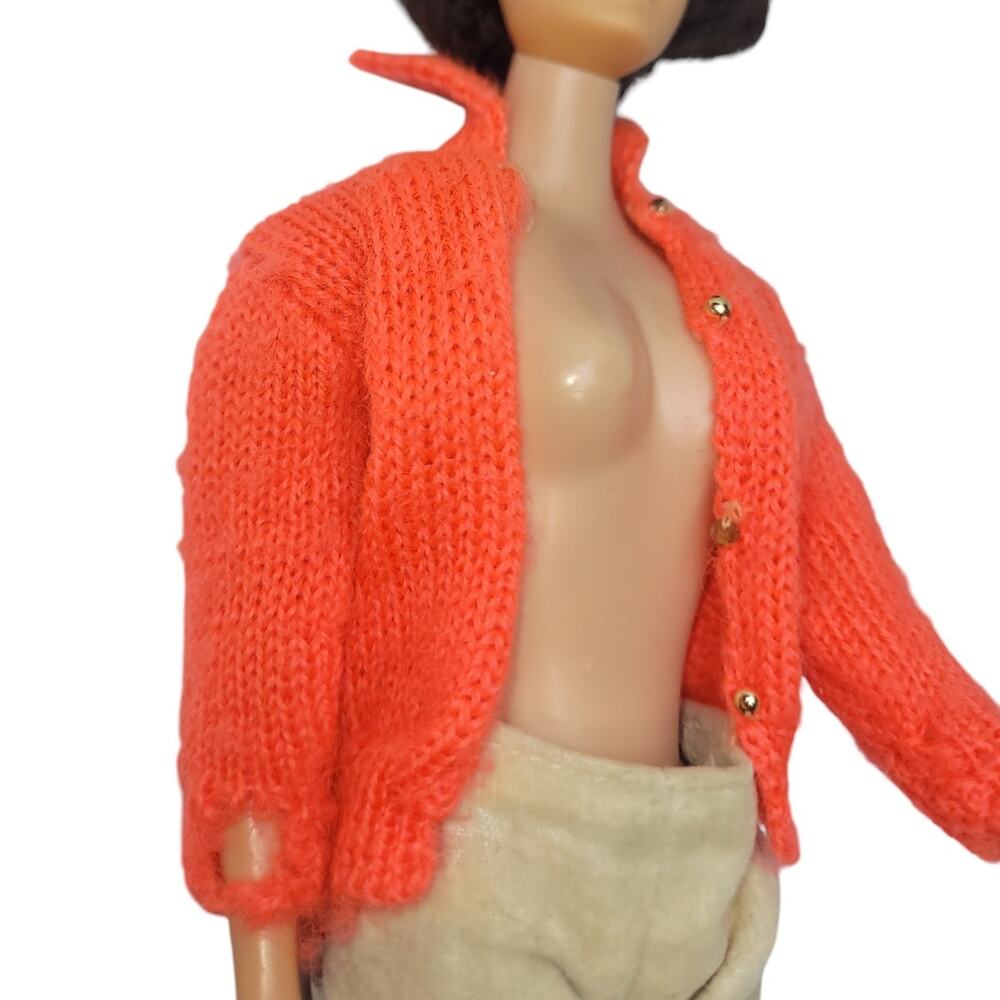 Vintage Neon Orange Barbie Doll Knit Cardigan Sweater